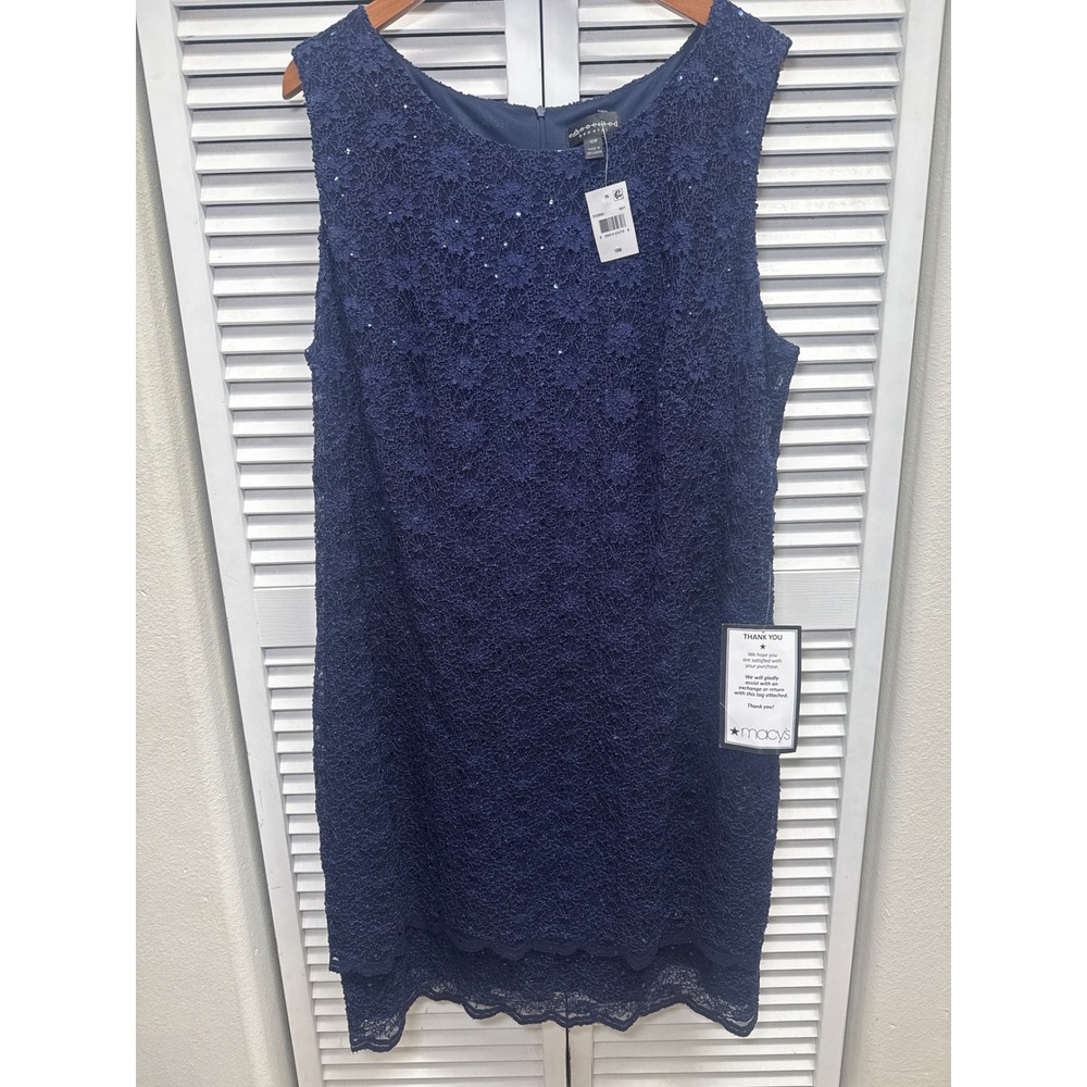 Connected Apparel Navy Blue Sequin Lace Tiered Sheath Dress Womens 18W NEW